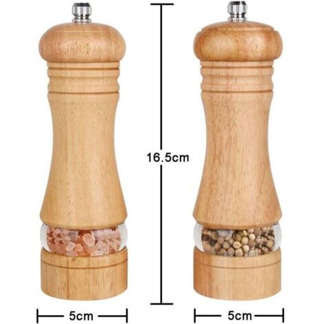 Lot de 2，Salieres et Poivrieres Bois, Réglables Avec Broyeur à épices en Céramique，6"