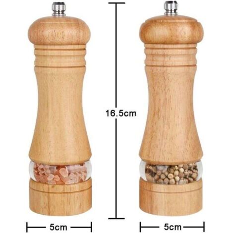 Lot de 2，Salieres et Poivrieres Bois, Réglables Avec Broyeur à épices en Céramique，6"