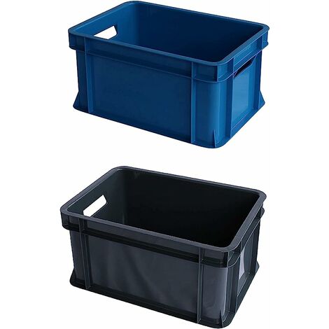 Lot de 2x Caisse en plastique empilable 29L - 41,3x34x24,4cm, Anthracite et Bleu ARTECSIS - Caisse de Stockage / Bac de rangement - Anthracite