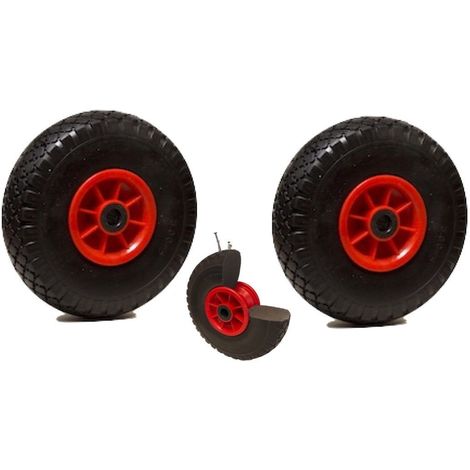 Roulette pivotante avec roue gonflable Ø 400 mm noire, 2 Ply jante en tôle  d'acier rouge, roulement à rouleaux, profil à rainur