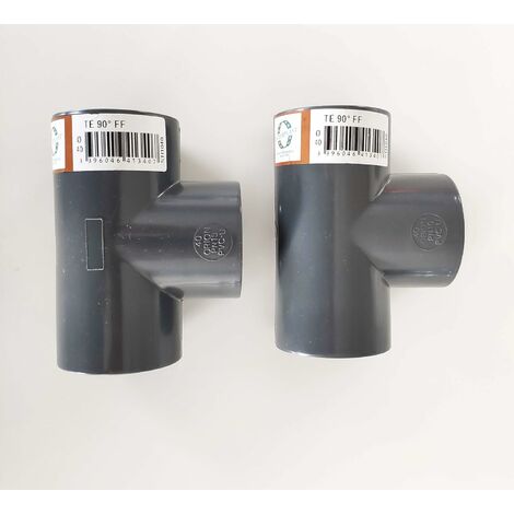 Lot de 2X Té PVC Pression – U 90° / 40mm intérieur F/F/F PN16 / Manchon 40 mm pour Piscine et arrosage / Tés égaux