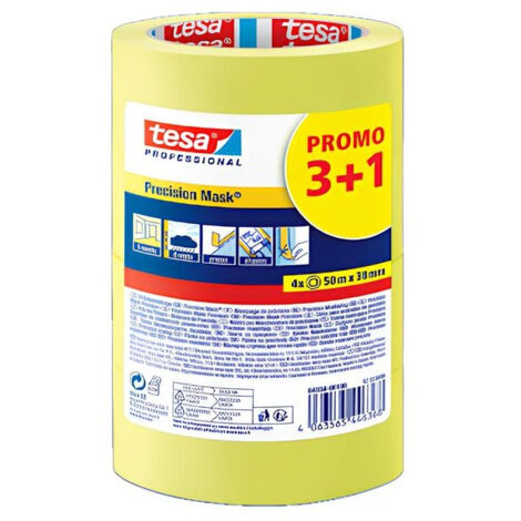 Lot De 3+1 Adhésif De Masquage De Précision Jaune Tesa 50mx38mm - Tesa Batiment