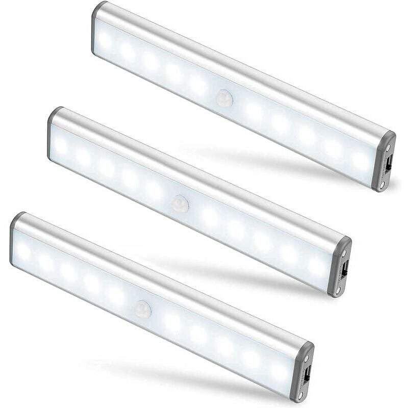 Tonchean - Lot de 3 10 lumières led, sans fil, usb Rechargeable, magnétique, capteur de mouvement, 2 modes d'éclairage, portable. Lumière de placard,