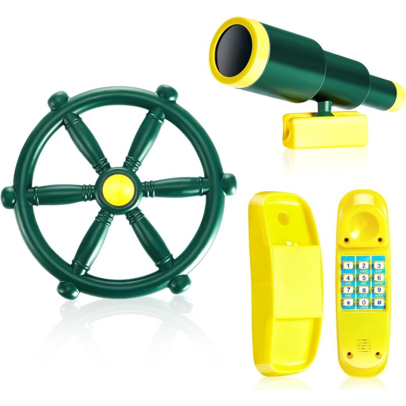 Coocheer - Lot de 3 accessoires pour aires de jeux pour enfants, balançoires d'extérieur, équipement de jeux, bateau pirate en plastique, roue,