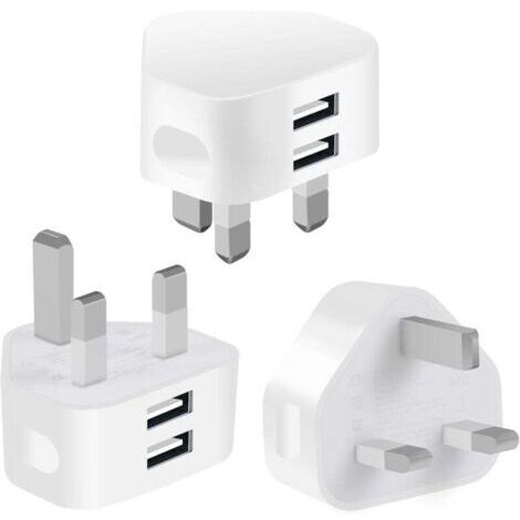 Lot de 3 adaptateurs de prise murale USB à double port pour Royaume-Uni, charge secteur compacte 2,1 A avec technologie de charge Smart IC