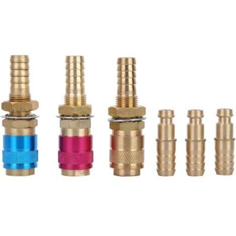 Lot de 3 adaptateurs M10 à gaz et refroidissement par eau - Raccord rapide - Connecteur de tuyau - Rouge/jaune+bleu - Pour lampe de soudage TIG