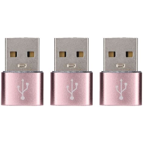 Lot de 3 adaptateurs USB 2.0 mâle vers USB-C femelle en métal rose pour téléphone portable et ordinateur portable