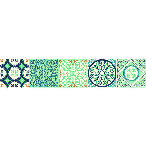 Lot de 3 Adhésifs Autocollants Contremarches Carreaux Ciment Verts 19,5x100cm - Idéal pour Sols et Murs