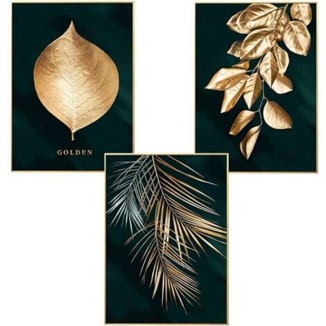 Lot De 2 Panneaux Muraux Décoratifs Métal Doré - Motif Feuilles - 40x60 Cm - Neuf