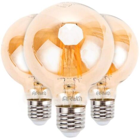 Lot de 3 ampoules LED à filament ambré E27 G80, 6 W