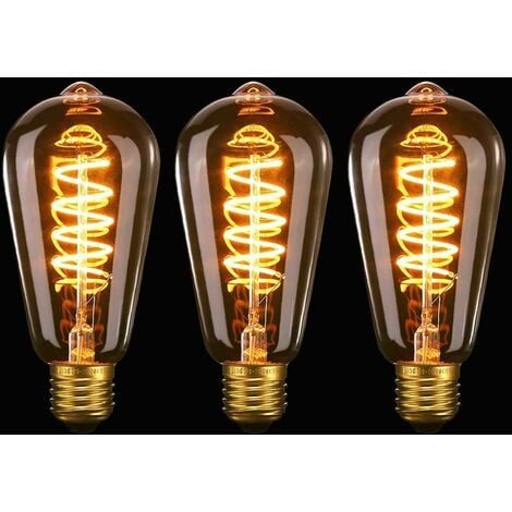 Lot de 3 Ampoules LED ST64 E27, 4W Spirale Flexible Courbé, Décorative Antique Blanc Chaud 2200K, 40W Équivalent