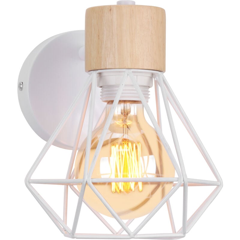 Applique Mural Vintage Industrielle E27 Lampe de Mur Luminaire Ajustable en Métal et Bois Blanc - 1PCS