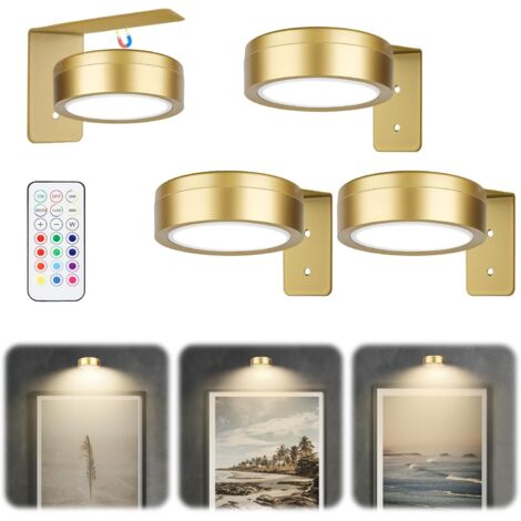 Lot de 3 Applique murale, LED RGB 13 couleurs, luminosité réglable, magnétique sans fil, pour tableaux et décoration