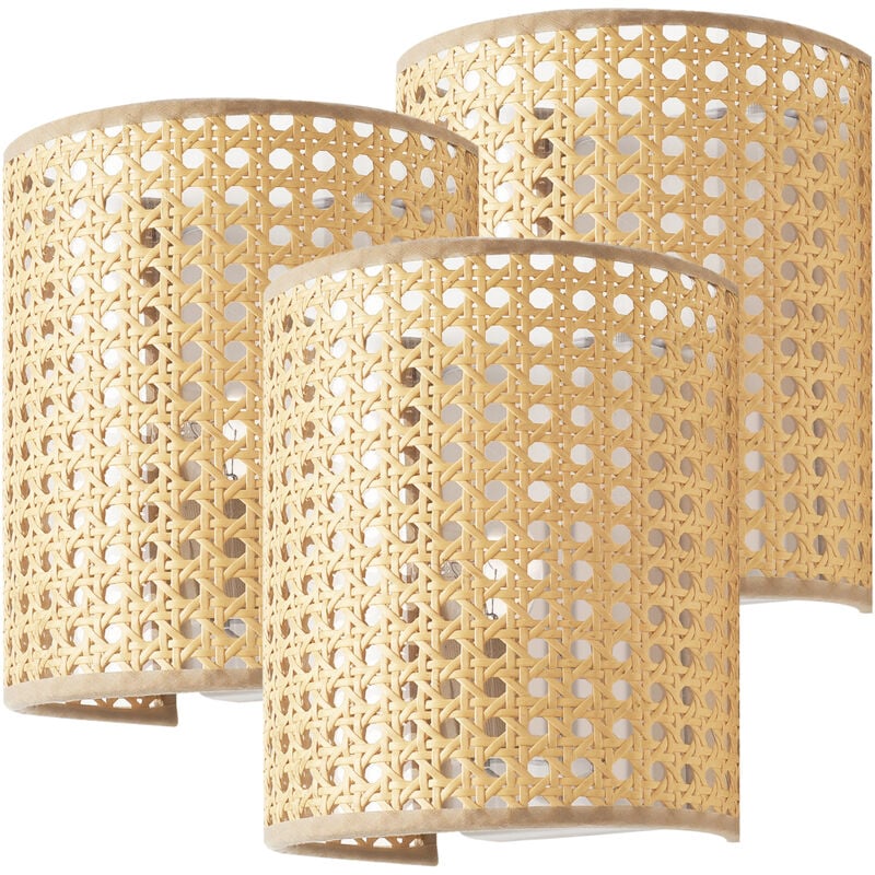 Lot de 3 appliques murales Ascot E27 20 x 16 x 12 cm blanc aspect rotin Lux.pro