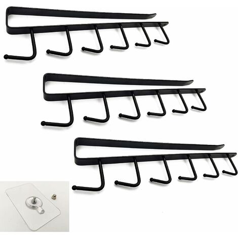 Lot de 3 Armoire Insert Porte Tasses,BR-Vie Crochets de Rangement pour Tasses Verre à vin Cuisine Crochet de Suspension, Organiseur de Stockage Support de Séchage sans Perçage - Noir
