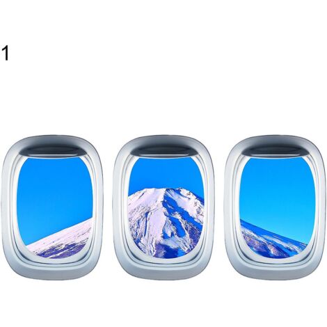 Lot de 3 autocollants muraux 3D auto-adhésifs représentant des avions, avec vue sur paysage, pour la maison - 1