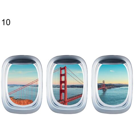 Lot de 3 autocollants muraux 3D auto-adhésifs représentant des avions, avec vue sur paysage, pour la maison - 10