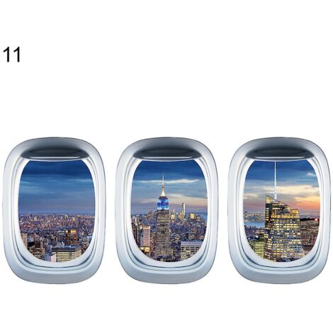 Lot de 3 autocollants muraux 3D auto-adhésifs représentant des avions, avec vue sur paysage, pour la maison - 11