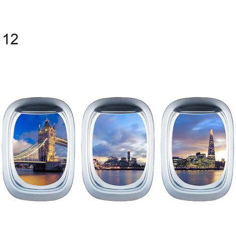 Lot de 3 autocollants muraux 3D auto-adhésifs représentant des avions, avec vue sur paysage, pour la maison - 12