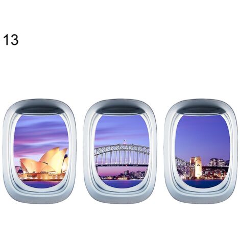 Lot de 3 autocollants muraux 3D auto-adhésifs représentant des avions, avec vue sur paysage, pour la maison - 13