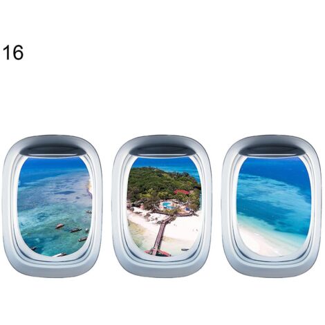 Lot de 3 autocollants muraux 3D auto-adhésifs représentant des avions, avec vue sur paysage, pour la maison - 16