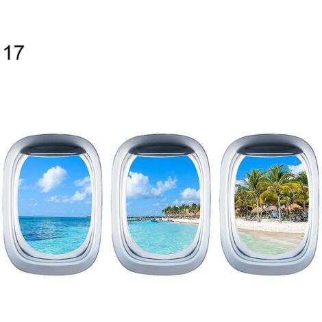 Lot de 3 autocollants muraux 3D auto-adhésifs représentant des avions, avec vue sur paysage, pour la maison - 17