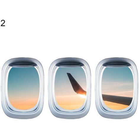 Lot de 3 autocollants muraux 3D auto-adhésifs représentant des avions, avec vue sur paysage, pour la maison - 2