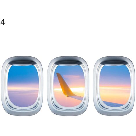 Lot de 3 autocollants muraux 3D auto-adhésifs représentant des avions, avec vue sur paysage, pour la maison - 4