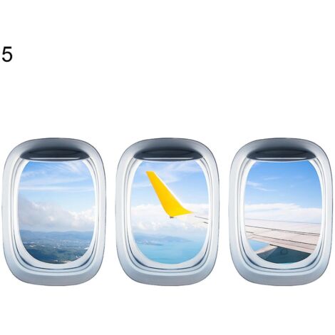 Lot de 3 autocollants muraux 3D auto-adhésifs représentant des avions, avec vue sur paysage, pour la maison - 5