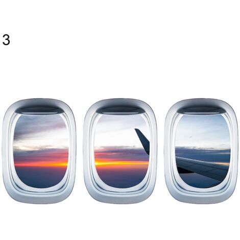 Lot de 3 autocollants muraux 3D auto-adhésifs représentant des avions, avec vue sur paysage, pour la maison.