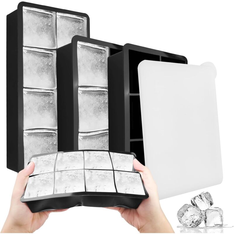 Lot de 3 bac a glacon, glacons moule, bac à glaçons avec couvercle, bacs glaçon silicone, ice cube tray, pour Whisky, Vin de Fruits, Boissons (6