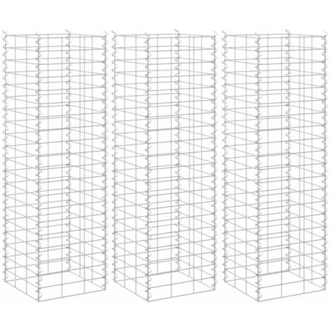 Lot de 3 Bacs à fleurs - Jardinières pour extérieur/intérieur jardin terrasse balcon - en gabion 30x30x100 cm Fer Chic-367012