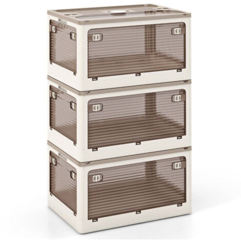 Lot de 3 bacs de rangement avec couvercles sur roulettes. Bacs empilables pliables accessibles sur 5 côtés 132 litres.