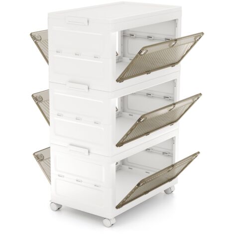 Lot de 3 Bacs de Rangement en Plastique de 126L Boîtes de Rangement Empilables avec Couvercle & Roulettes Blanc
