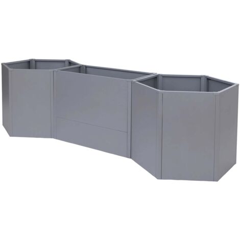 Lot de 3 bacs potagers surélevés 2 hexagonaux + 1 rectangulaire 1260 litres 77 x 286 x 88 cm acier galvanisé thermolaqué gris 040008897