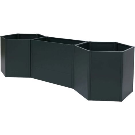 Lot de 3 bacs potagers surélevés 2 hexagonaux + 1 rectangulaire 1260 litres 77 x 286 x 88 cm acier galvanisé thermolaqué vert 040008896