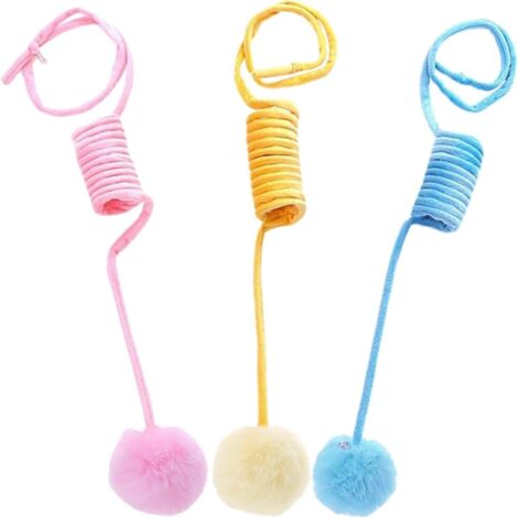 Lot De 3 Balles à Ressort en Peluche Colorées Jouet pour Taquiner Le Chat
