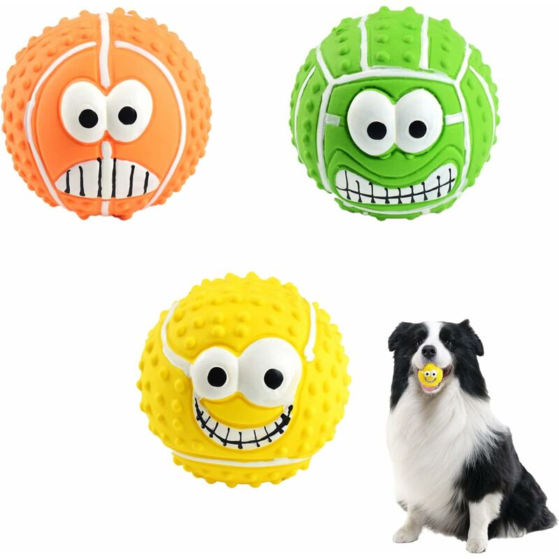 Csparkv - Lot de 3 balles couinantes pour Chien - Jouets couineurs en Caoutchouc et Latex 8 cm - Balles rebondissantes et Souples pour Animaux de