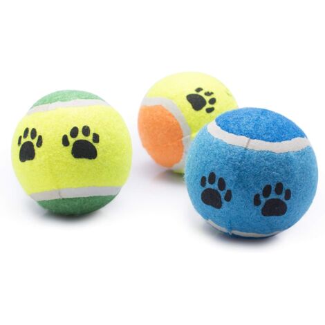 Lot de 3 balles de tennis en caoutchouc pour chien, idéales pour le jeu et l'entraînement (Rand)