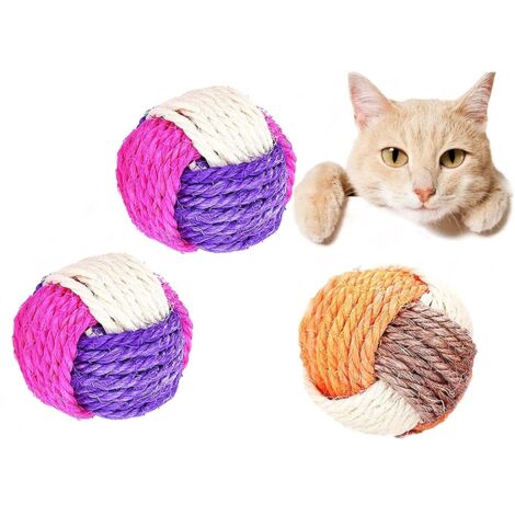Lot de 3 balles en sisal pour chat - Jouet interactif en sisal - Jouet pour chat - Couleur aléatoire