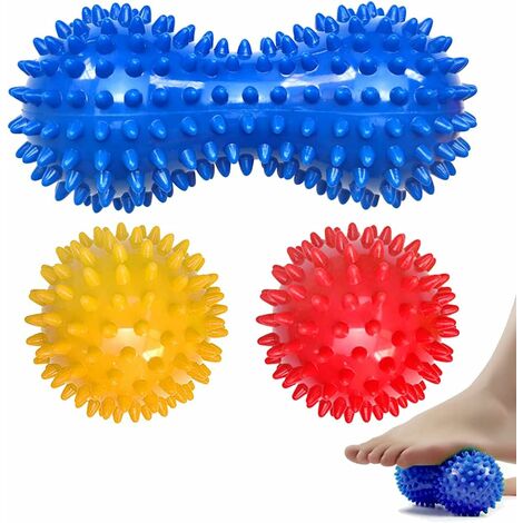 Lot de 3 balles hérisson, balles de massage des pieds, balles de massage hérisson avec pointes parfaites pour la réflexologie du stress et les massages des points de déclenchement, pour le massage mus