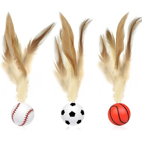 Lot de 3 balles recollées en plumes pour chat, jouets interactives, intérieur, basket-ball, football, pour adulte, chat, chaton, à mâcher, ballet automatique détection de mouvement, exercice