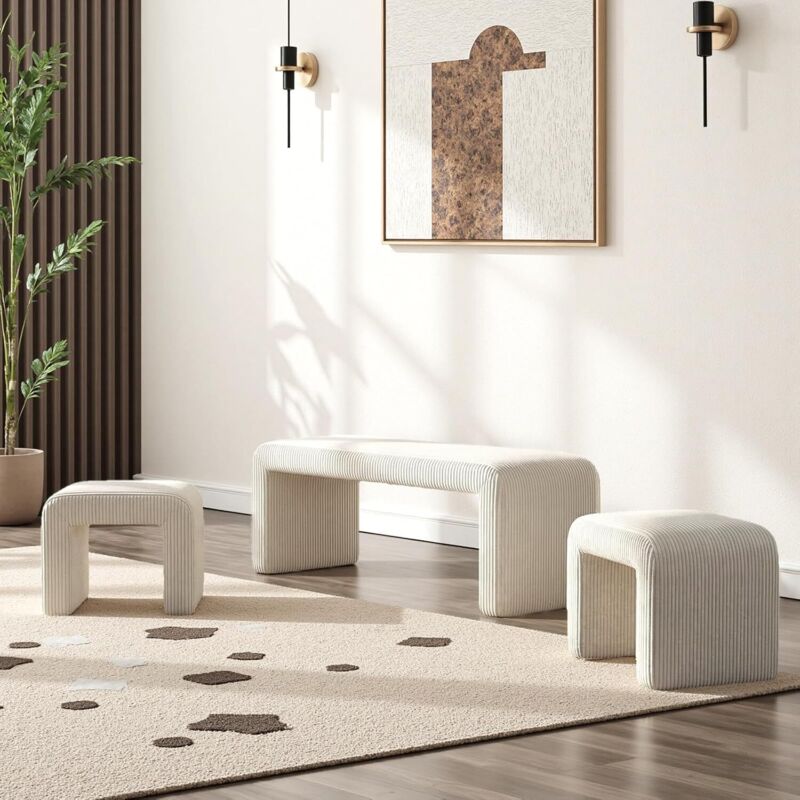 Lot de 3 bancs,Banc au Pied du lit,Banc d'entrée,Tabourets de Coiffeuse,Tabourets (Beige)