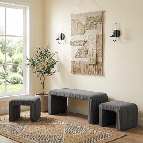 Lot de 3 bancs,Banc au Pied du lit,Banc d'entrée,Tabourets de Coiffeuse,Tabourets (Gris)