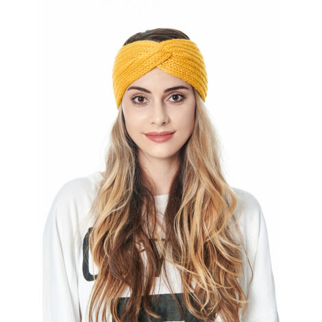 Lot de 3 bandeaux larges tricotés pour femme, coloris jaune, accessoires hiver