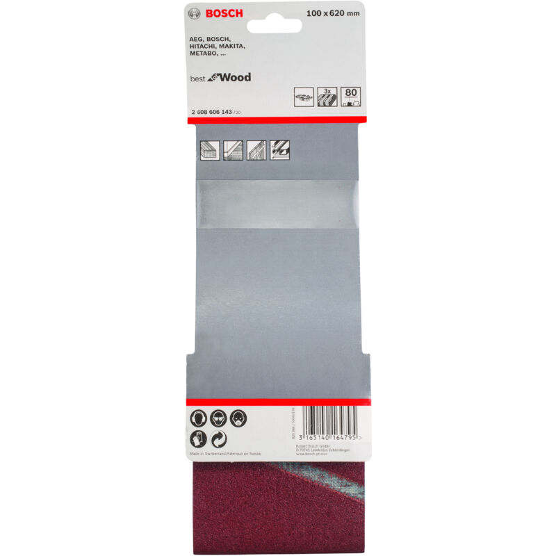 Bosch - Meilleure bande abrasive pour bois : 100x620mm G80x 3 2608606143