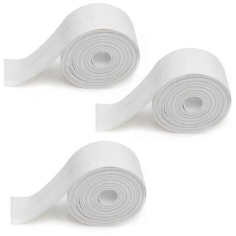 Lot de 3 bandes adhésives d'étanchéité pour douche et baignoire, blanches.