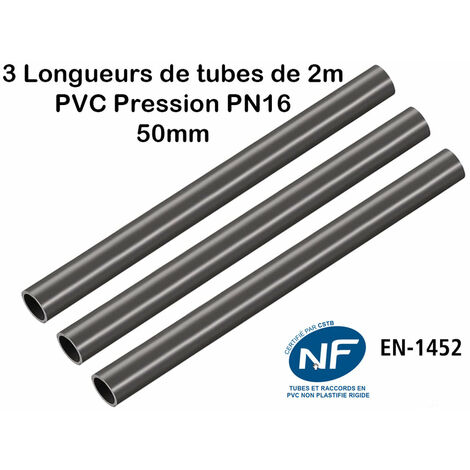 Lot de 3 Barres de Tuyau Rigide Tube PVC Pression PN16 50mm : Longueur 2m