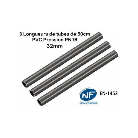 Lot de 3 Barres Tuyau 32mm : Longueur 50cm Rigide Tube PVC