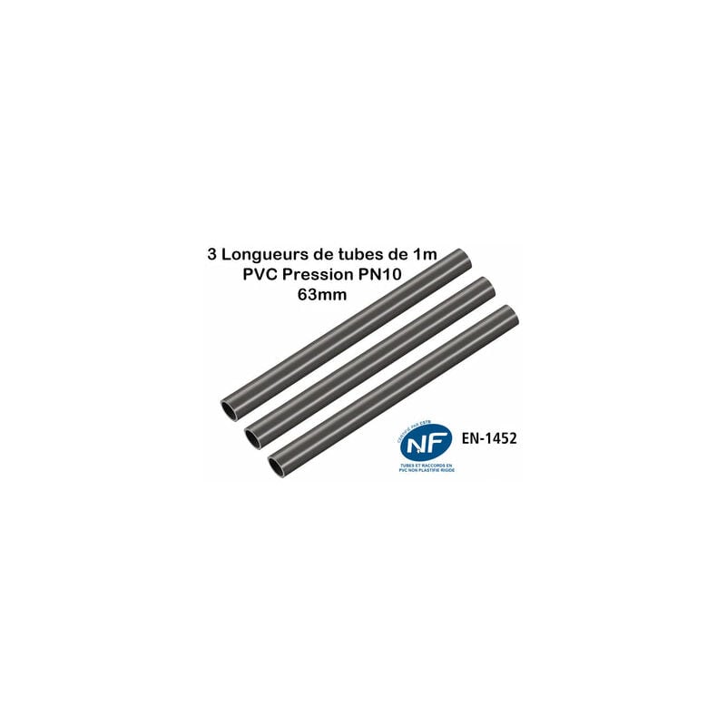 Lot de 3 Barres Tuyau 63mm : Longueur 1m Rigide Tube PVC